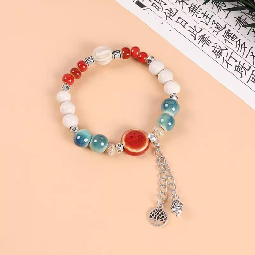 New Chinese style national style ceramic bracelet niche design retro literary beaded bracelet ethnic style braided bracelet for men and women