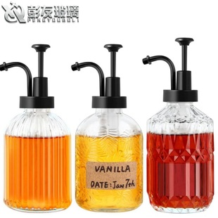 Factory Direct supply transparent glass bottle 350ml press bottle hand sanitizer bottle kitchen syrup bottle sub-packaging soap dispenser