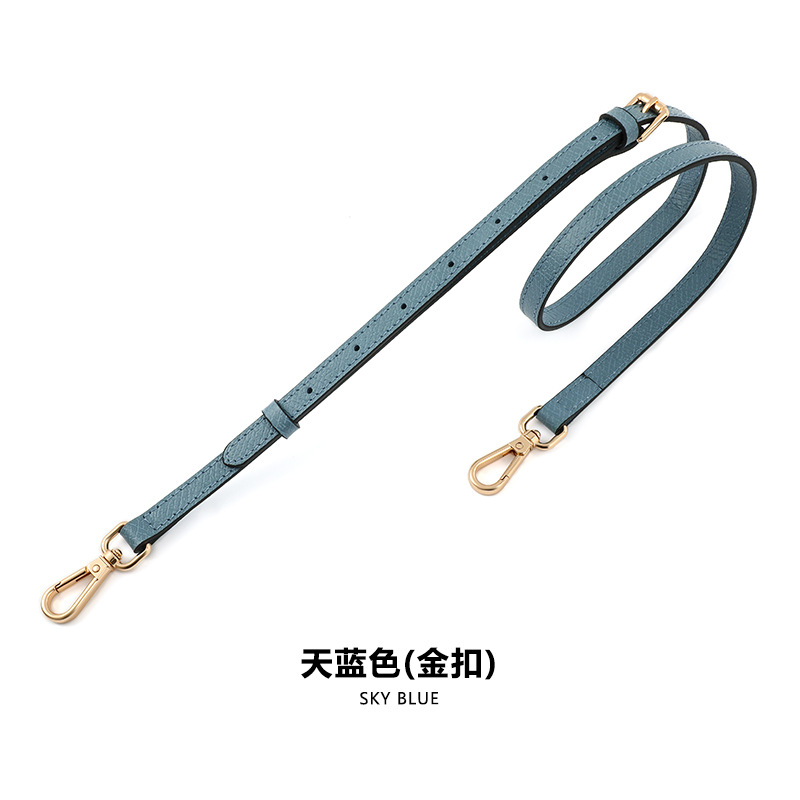 A- 48 first layer cowhide 1.2cm adjustable sky blue gold buckle