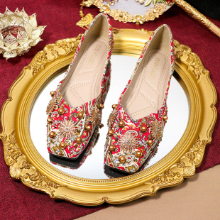 Xiuhe Wedding Shoes Women's Chinese Wedding Shoes Wedding Bridal Shoes Red Flat Pregnant Women's Wedding Dress Two-Wear Xiuhe Shoes