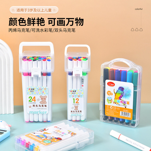 Triangle Bar Watercolor Brush PP Box, Child-Safe, Washable, Non-Toxic, Large Capacity, Coloring, Quick-Drying, Multiple Acrylic Markers