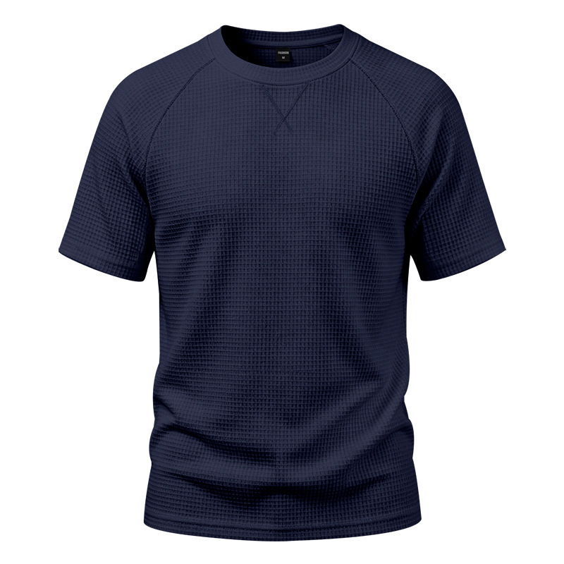 Men's Waffle Knit Short Sleeve T-Shirt, Breathable Textured Cotton-Like Fabric, Relaxed Fit Casual Tee For Summer_viptrois.com