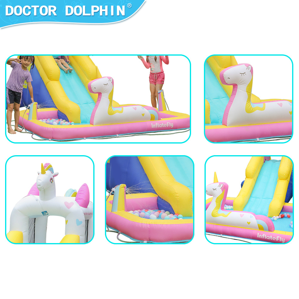Dr. Dolphin | Castillo inflable para niños Paraíso interior Fiesta Pequeño castillo inflable con chorro de agua Hipercolador inflable para el hogar