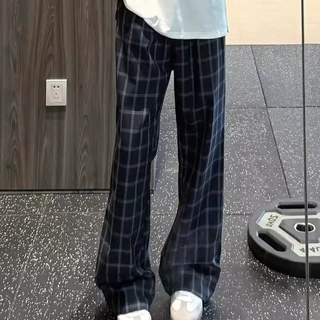 美式复古格子抽绳松紧休闲裤男潮牌2026春秋季宽松阔腿百搭长裤
