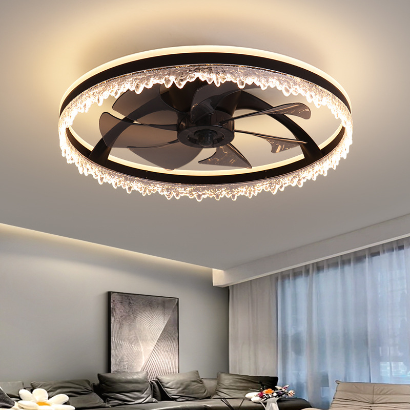 Modern Japanese Hanging Crystal Bedroom Integrated Ceiling Lamp Variable Frequency Silent Dining Room Fan Lamp Household Fan Lamp