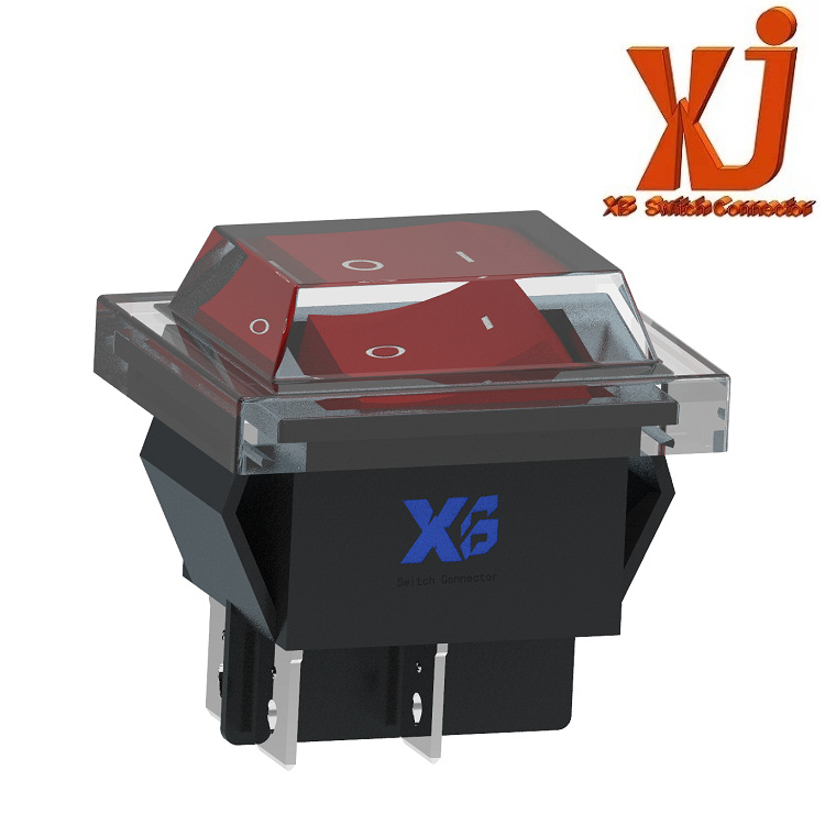 厂供4脚2档电源开关 红色LED灯 大电流翘板开关 带防水盖船型开关