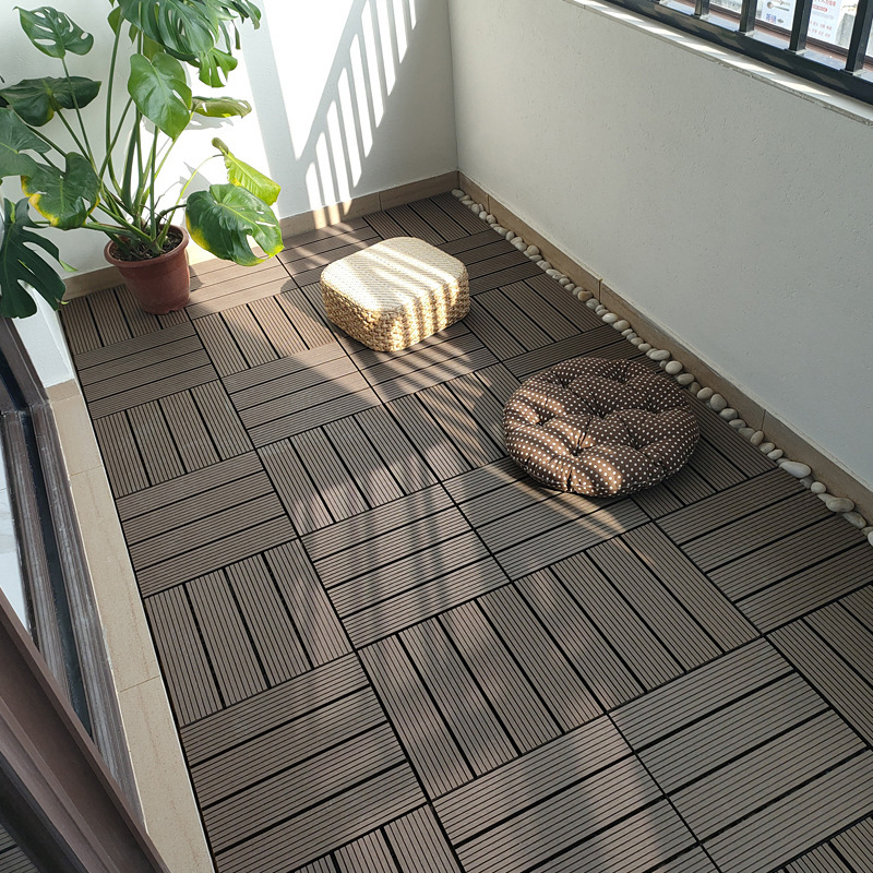 Plastic Wood Flooring Outdoor Balcony Flooring Courtyard Terrace Renovation Self-Laying Splicing DIY Anti-Corrosion Plastic Flooring