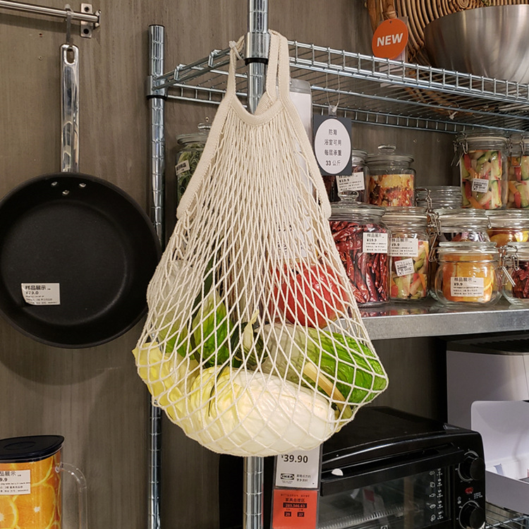 棉网拼接袋厂家潮流单肩抽绳束口蔬菜水果网兜购物逛街超市储物袋