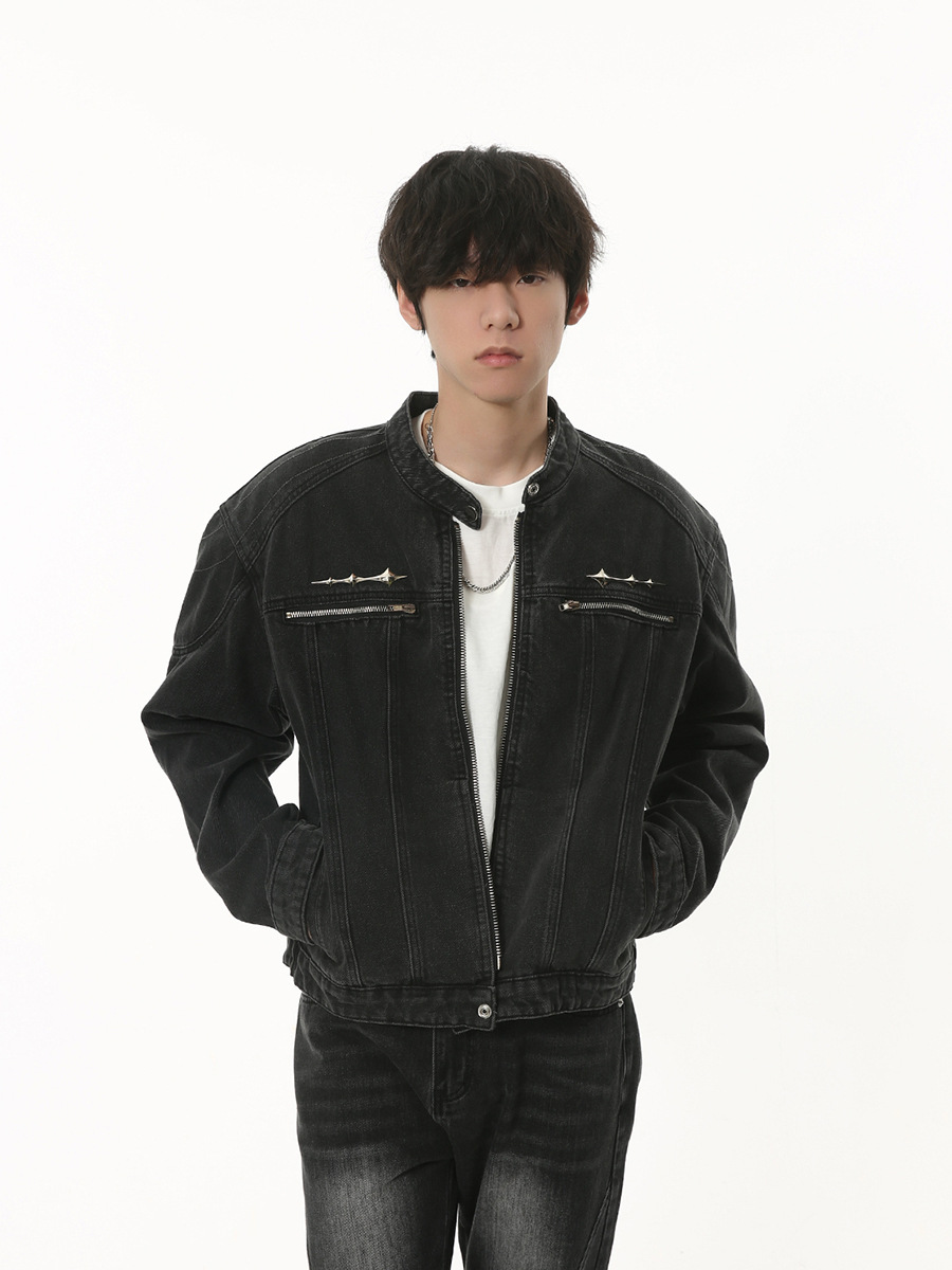 MTLClothes ropa de Hombre | 2023 otoño nuevo diseño de metal retro nicho apenado abrigo de mezclilla lavada