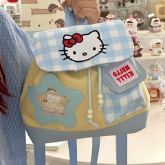 新品インスタ风可爱いチェック柄巾着ハンドバッグkt猫カバンカバン学院リュックサック百合リュックサック潮