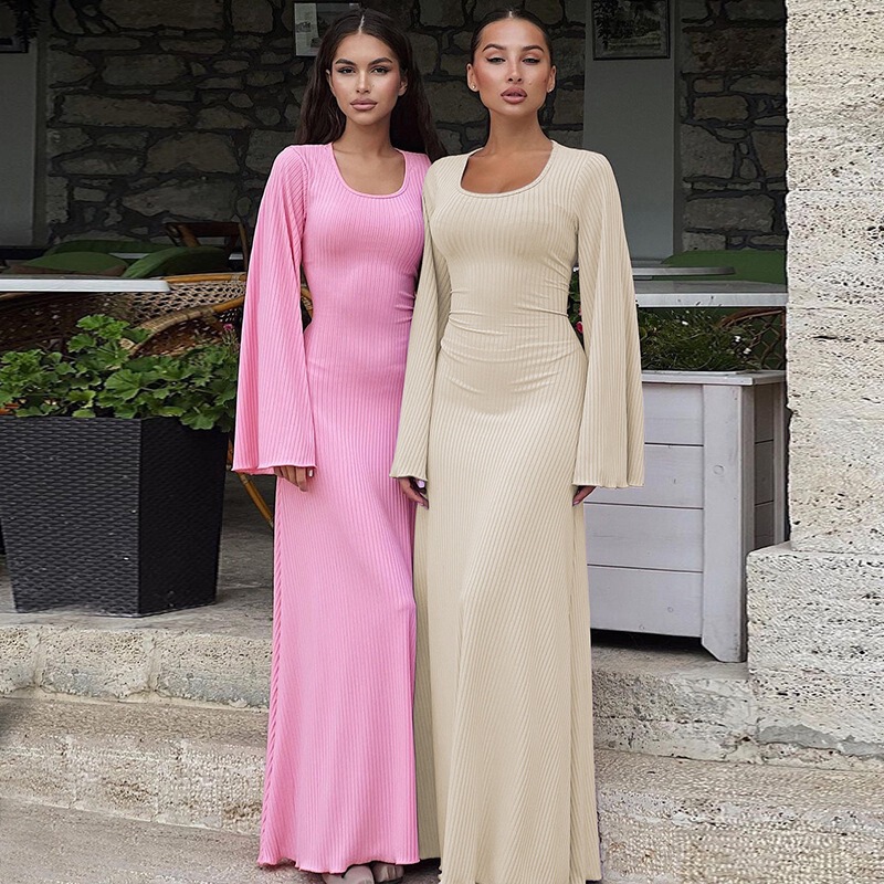 Amazon Cross-Border Women's Clothing 2025 Autumn New Fashion Loose U-Neck Back-Tie Long-Sleeve Dress