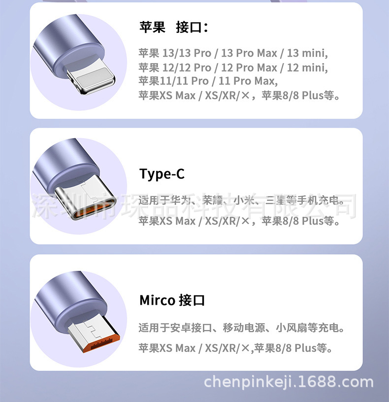 3 in 1 retractable super fast charging data cable 120w 6a in transparent ice clarity acrylic creative gift