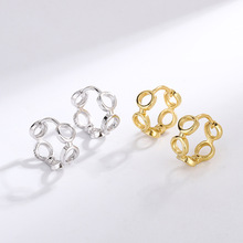 S925纯银镂空设计圆圈耳环女夏季小巧免摘耳扣简约百搭冷淡风耳饰