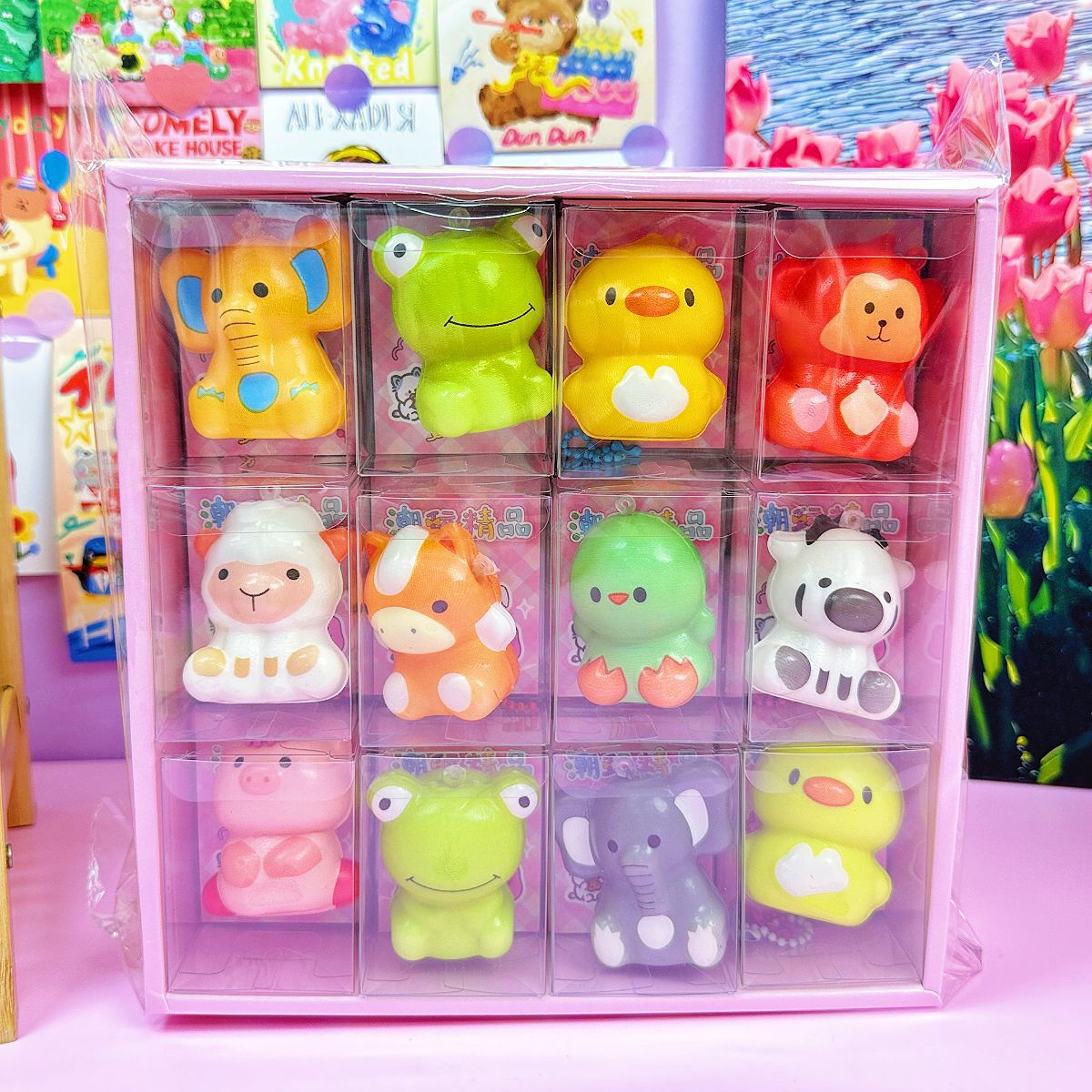 B24 en el zoológico colgante de pellizco de rebote lento/una caja grande de 24 piezas/enviar un pequeño regalo