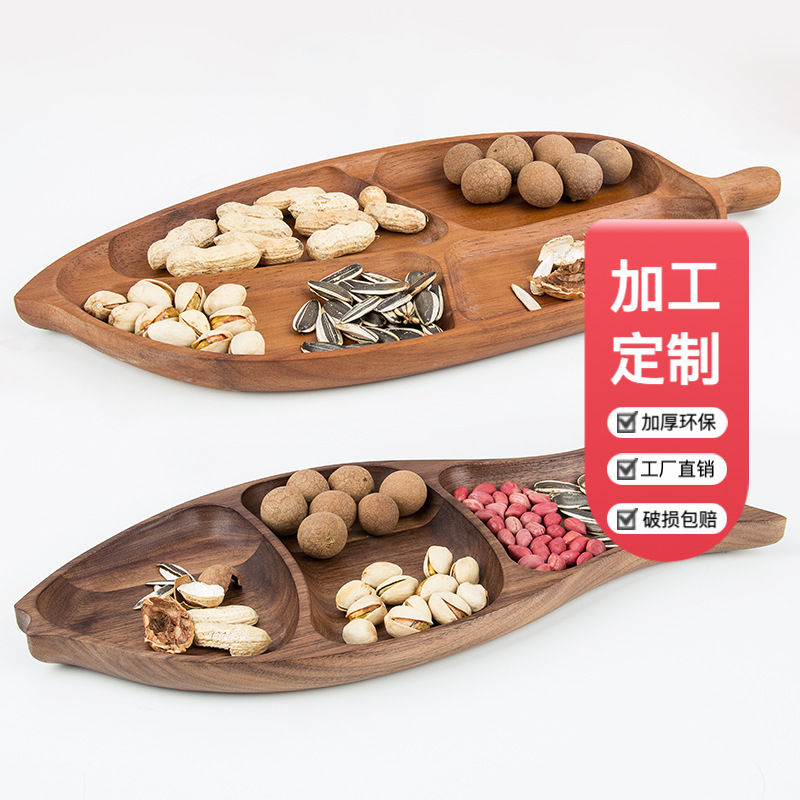 Caramelo plato de fruta de madera personalizado creativo tuerca bandeja compartimiento lindo melón semillas plato de fruta Estilo nórdico