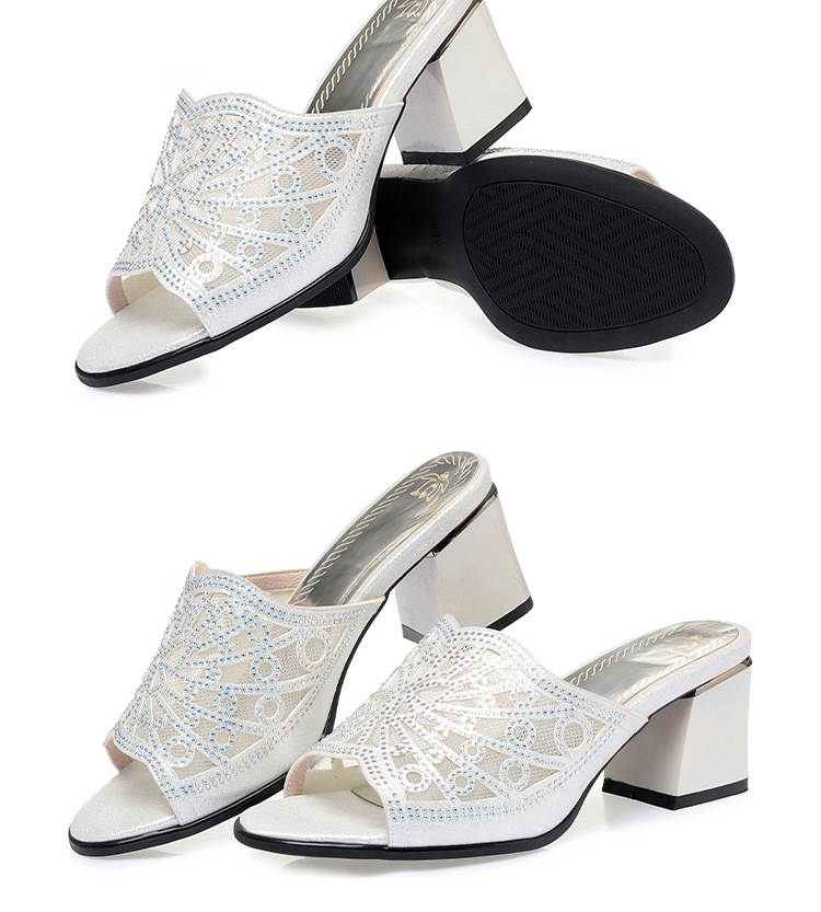 Dép sandal nữ gót vuông đính đá lấp lánh phong cách thời trang — Màu vàng chi tiết 18