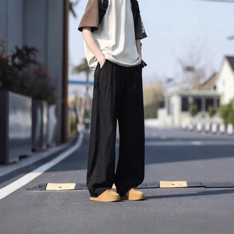 美式冰丝休闲裤男士2025夏季新款宽松高街凉感速干运动长裤子男款|undefined