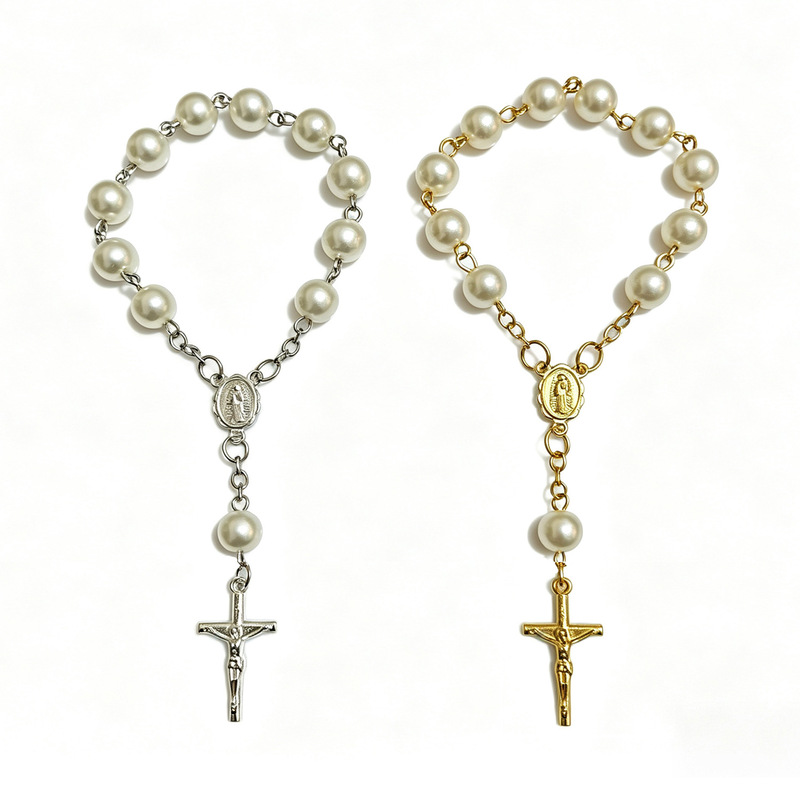 Etsy cross-border bestseller 8mm faux pearl cross pendant bracelet jewelry wholesale J058 Etsy cross-border bestseller 8mm faux pearl cross pendant bracelet jewelry wholesale J058
