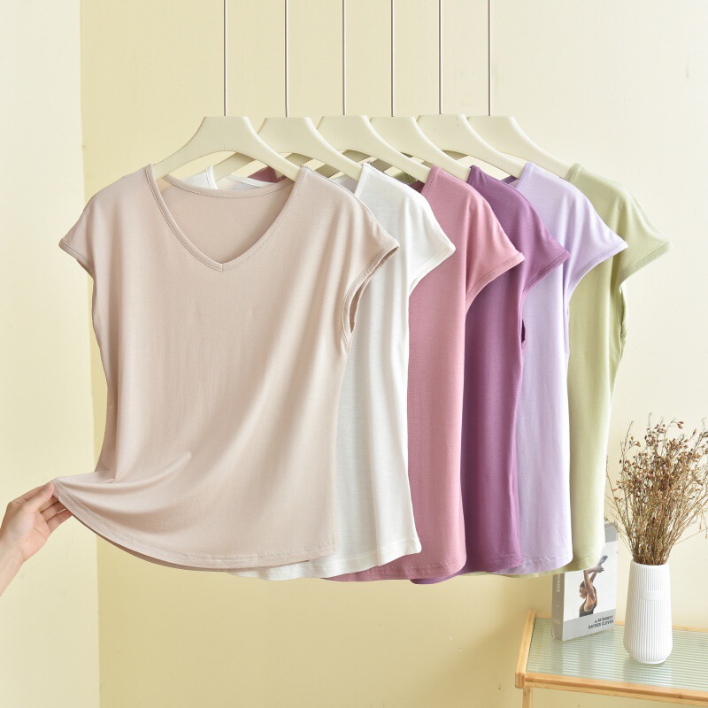 Bit Cotton V-Neck Sleeveless T-Shirt for Women, Summer New Stylish Versatile Oversized Loose Slimming Base Shirt