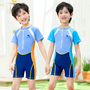Summer Boys' Swimsuit One-Piece Color-Blocked Quick-Dry Swimwear for Older Children, Toddler Baby Swimwear, Hot Spring Children's Korean Version