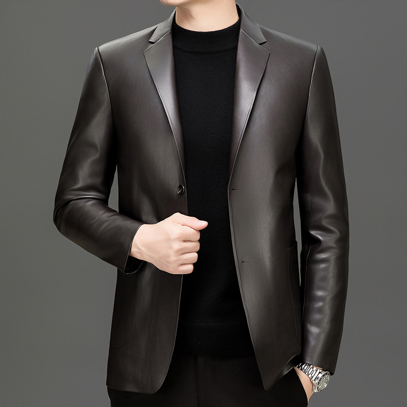[Duck down Filling] High-End Suit Leather Jacket down Coat for Men, Short Style, Middle-Aged, New Winter Business Casual Jacket