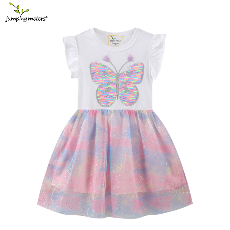 Vestido infantil 2025 Primavera/Verano Nuevo vestido de encaje para niñas, estilo europeo y americano, manga corta, vestido de gasa suave, al por mayor.