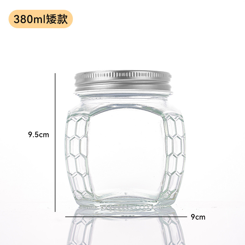 卸売新しいガラスハニカム蜂蜜ボトル八角形六角形ビッグベリー 0.5kg パック 1.0kg パック肥厚ガラスボトル|undefined
