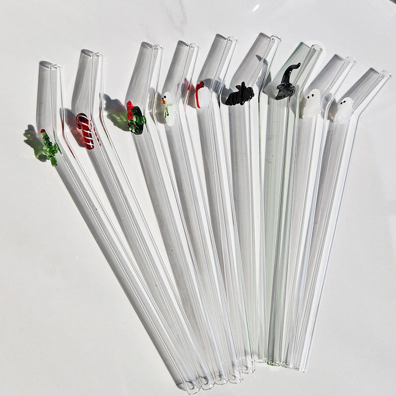 工厂生产 圣诞款玻璃吸管非一次性果汁饮料透明玻璃吸管支持定制