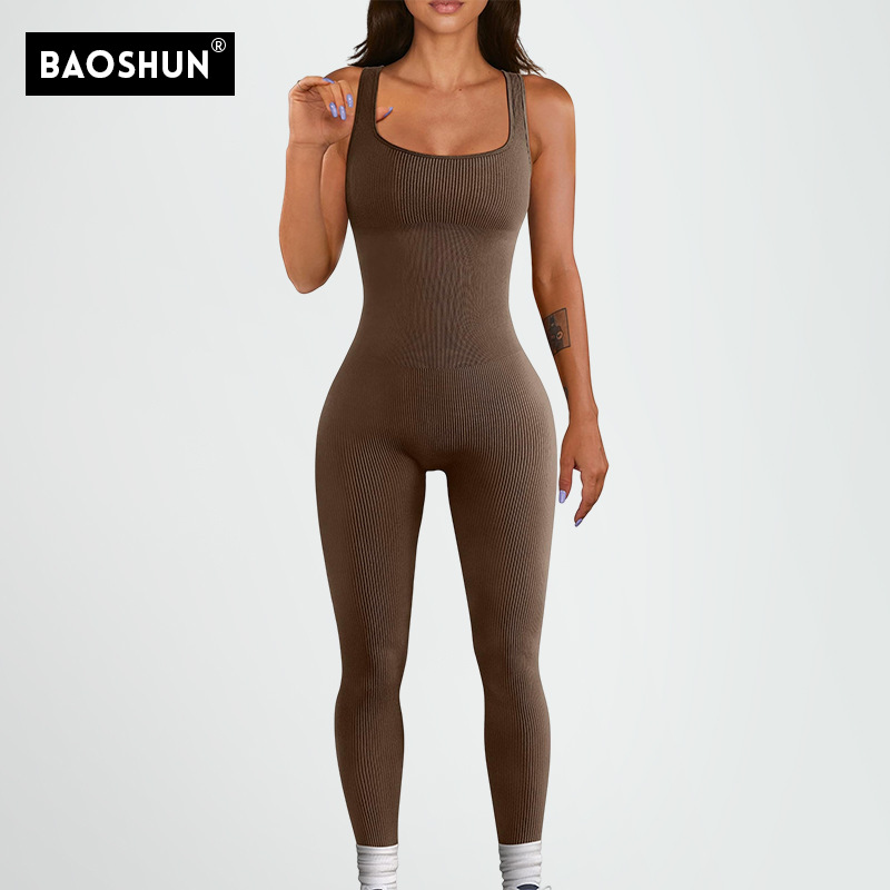 跨境螺纹长裤连体服无缝弹力运动服健身连体瑜伽服连体衣Bodysuit-阿里巴巴