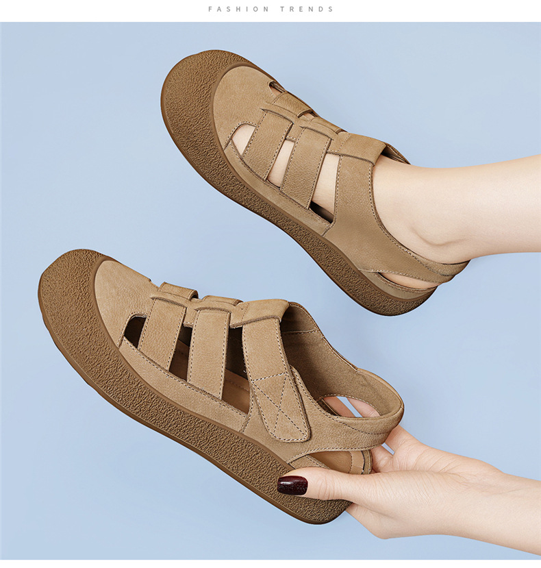 Dép nữ Birkenstock da thật kiểu La Mã mũi kín đế bằng thoáng khí chất liệu nút chai — JST 7173 lạc đà, JST 7173m màu chi tiết 5