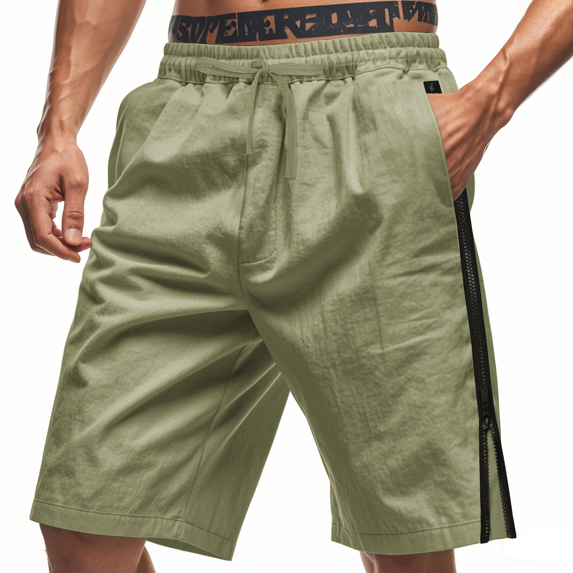 Estación independiente transfronteriza de hombres europeos y estadounidenses verano rápido secado transpirable laterales cremallera TK deportivo relajado pantalones cortos casuales de fitness
