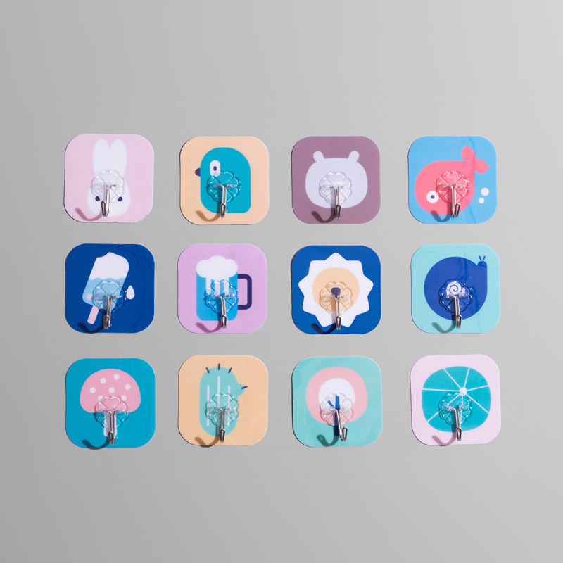 Gancho de patrón de dibujos animados detrás de la puerta gancho de cocina sin perforar baño autoadhesivo sin costuras gancho multifuncional gancho fuerte