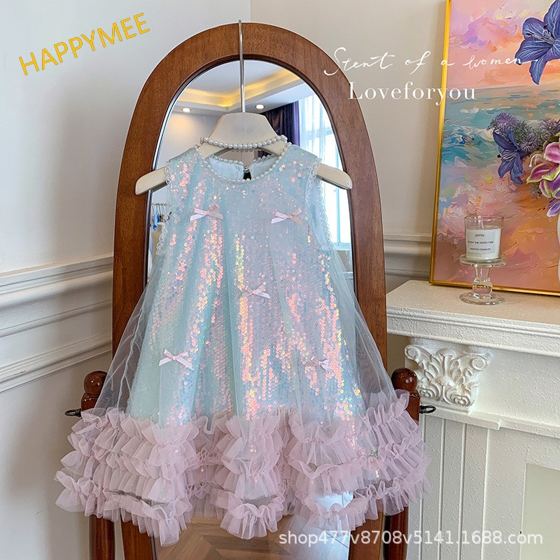 Children's New Butterfly Sequin Vest Dress, High-End Dress, Princess Dress, Baby Girl Dress, Korean Version
