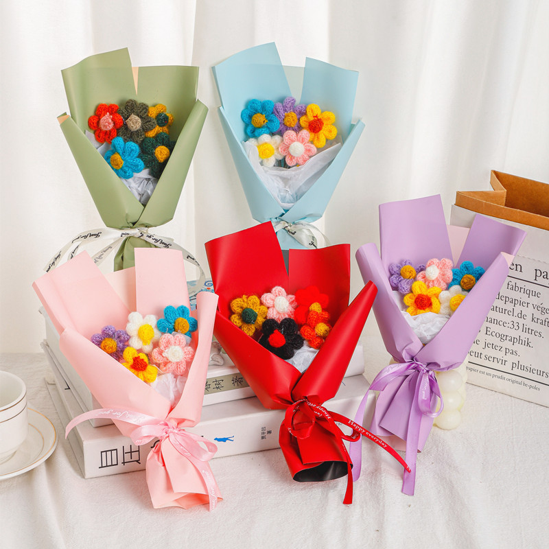 Regalos creativos de Acción de Gracias y Navidad, flores de punto, pequeños ramos, decoraciones florales de hilo, adornos, regalos de Año Nuevo