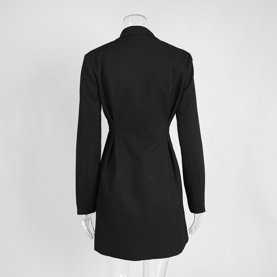 Đầm blazer nữ dáng chữ A cổ chữ V dài tay thắt eo cạp cao — Màu trắng, Màu đen chi tiết 6