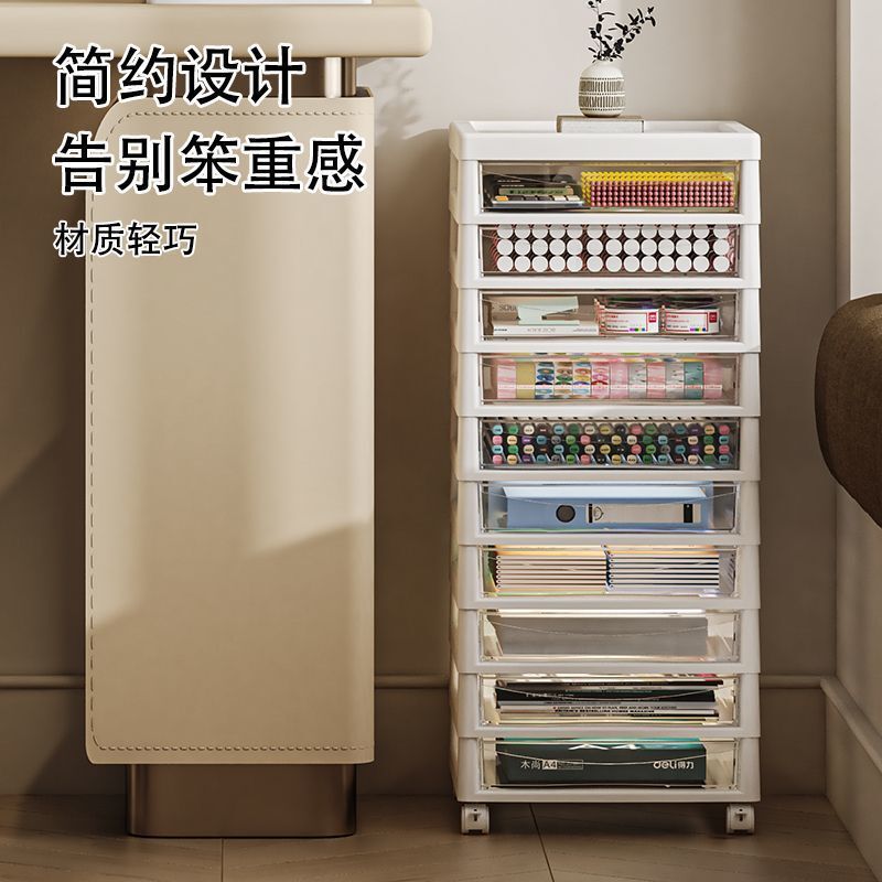 抽屉收纳盒化妆品首饰美甲收纳柜透明带轮学生a4文件柜多层置物架|undefined