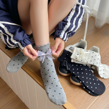 襪子女秋冬季款波點小香風立體蕾絲蝴蝶結外穿中長筒學生堆堆襪子
