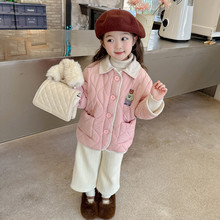 女童冬装新款加绒长袖外套卡通时尚娃娃领外衣小女孩单排扣上衣