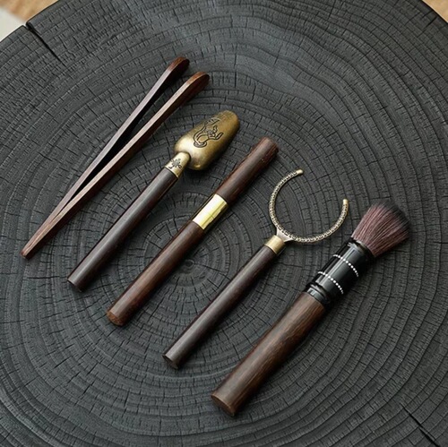 Black pottery tea ceremony six gentlemen set Kung Fu tea set household Chinese Zen accessories tea making tools accessories portable