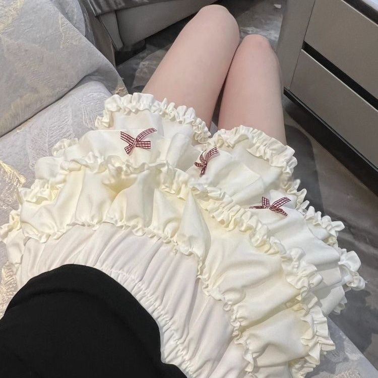 设计感芭蕾艺术生辣妹白色蓬蓬裙巨显腿长双木耳边蝴蝶结小蛋糕裙