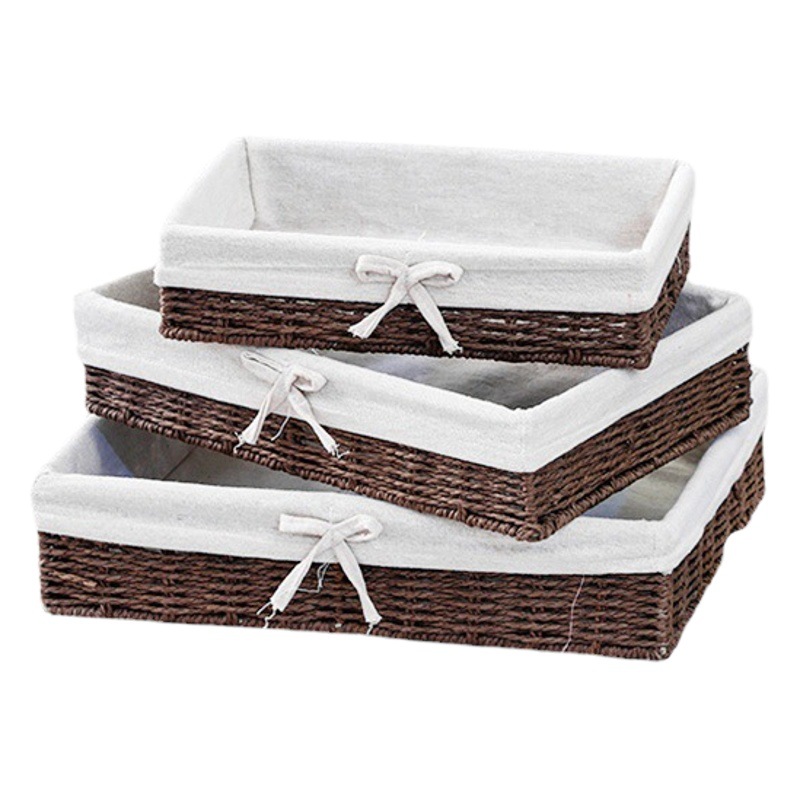 Cesta de almacenamiento de escritorio transfronteriza cesta de almacenamiento tejida caja de ratán mesa de té snack sundries marco cesta de almacenamiento tejida