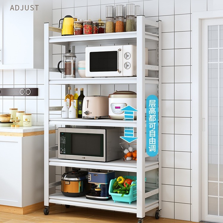 Rack de almacenamiento de cocina con ruedas valla piso de acero al carbono engrosada rack de almacenamiento de múltiples capas hogar horno de microondas rack