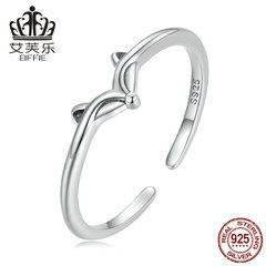 Evela Fashion Pure Silver S925 Fox Open Ring, Simple and Cute Fox Head Stackable Ring Bracelet