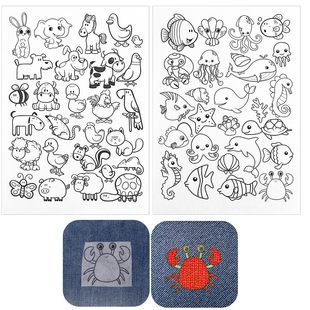 4 Pieces of Embroider Patterns, Water-Soluble Hand Sewing Stabilizer Animal Patterns, Free 9 Kinds of Embroider Stitch Videos