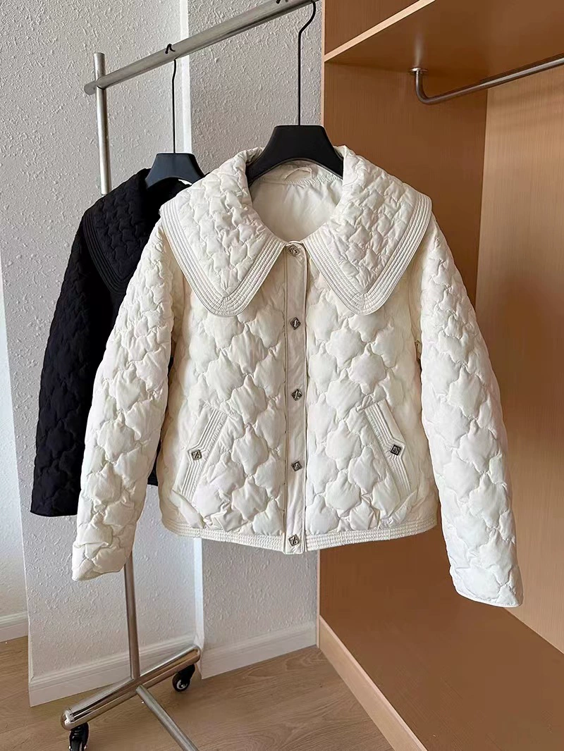 Winter down jacket, design fashionable light and thin doll, doll collar, trend of season, loose fit, western style