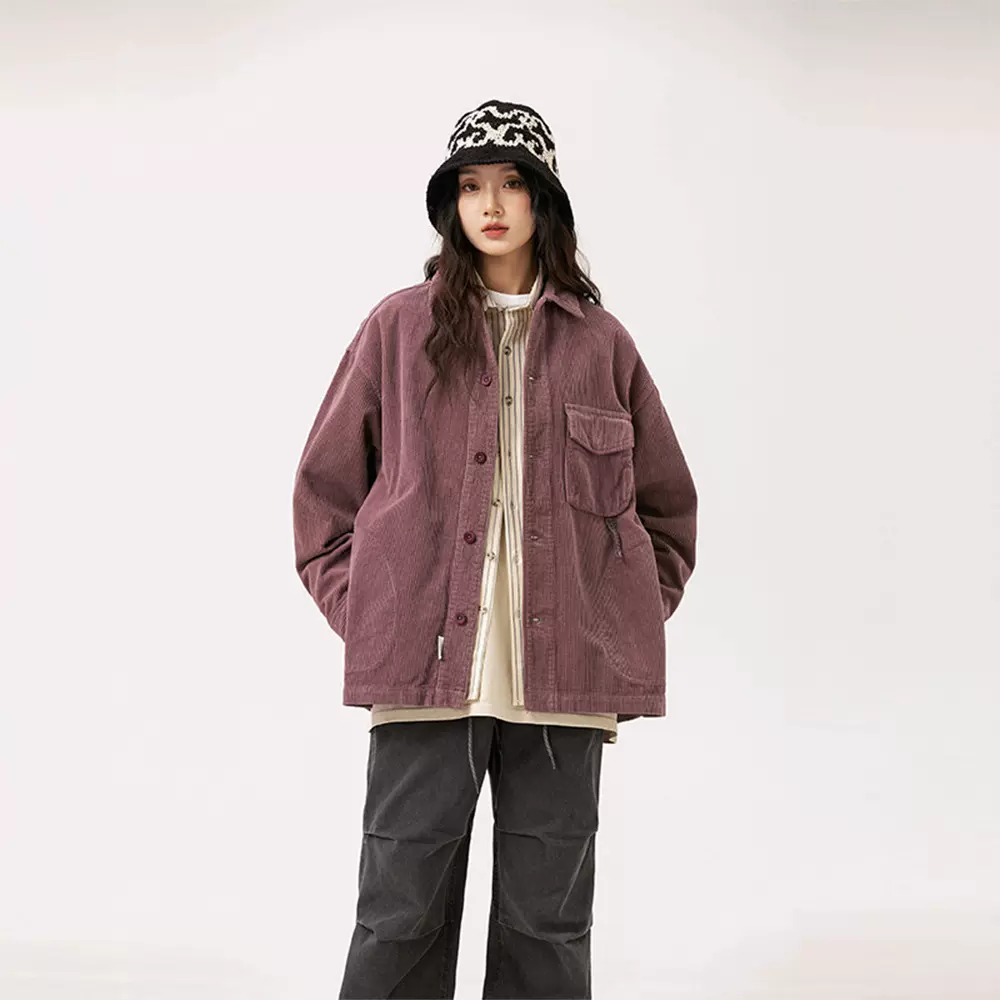 黑舰队日系美式复古男女款水洗灯芯绒翻领百搭休闲衬衫外套宽松