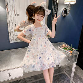 童装女连衣裙2021夏款女童蕾丝裙子中大童韩潮公主裙一件代发礼服