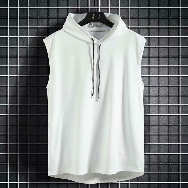 Playera sin Mangas con Capucha para Hombre de Poliéster con Cordón para Deporte