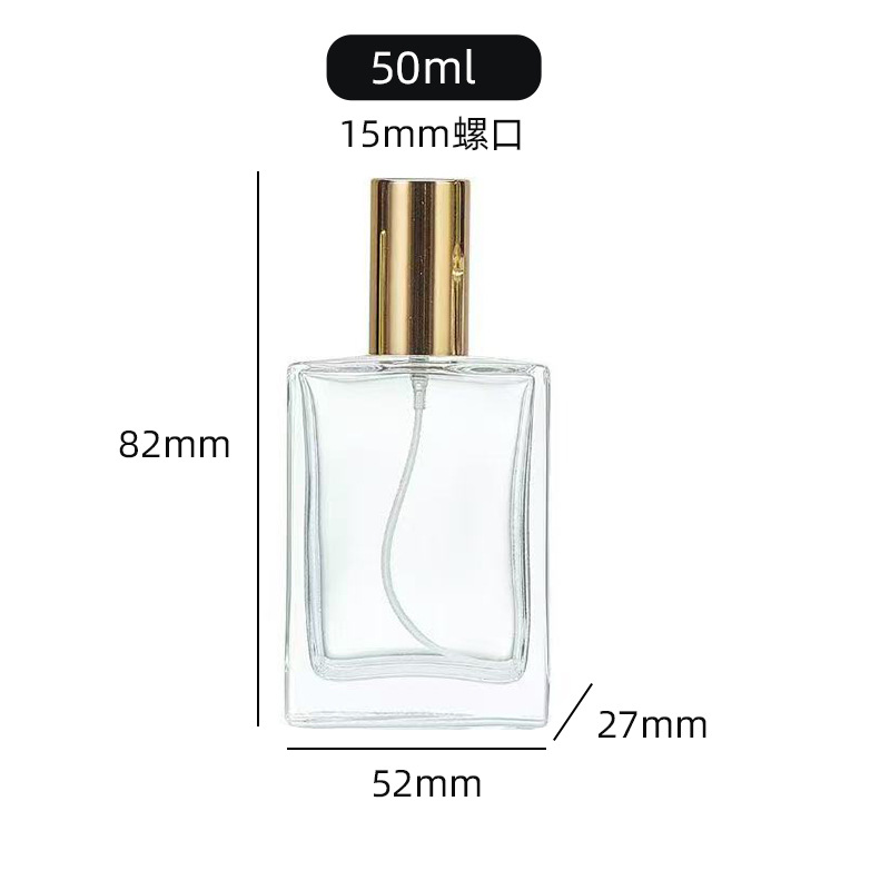 Botella de perfume de vidrio plano transparente con boca de caracol al contado continúa presionando la botella de pulverización para dividir la botella con un sentido superior de 30 - 100 ML. image 8
