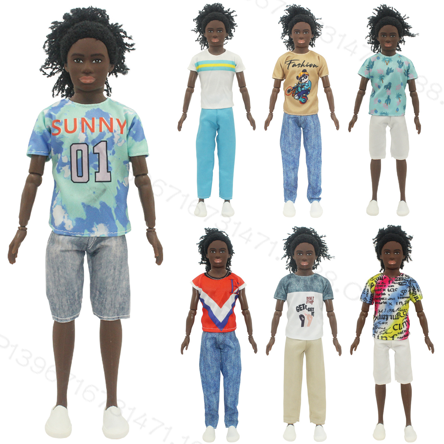 6 Points 30cm Barbie Doll Kken Man Ken Clothes Clothing Black African Doll New Pants Shorts Short Sleeves